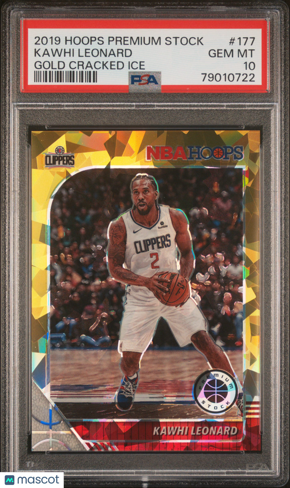 2019-20 Hoops Premium Stock Kawhi Leonard Gold Cracked Ice /10 PSA 10