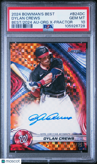 2024 Bowmans Best Dylan Crews Orange X-Fractor Auto /25 PSA 10 RC