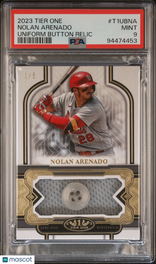 2023 Tier One Nolan Arenado Button Relic Patch /5 PSA 9