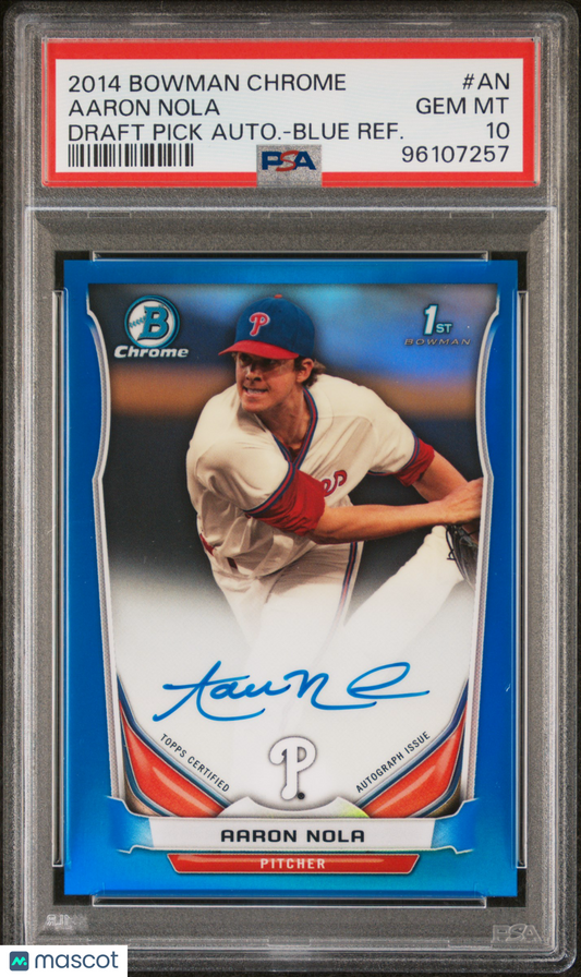 2014 Bowman Chrome Aaron Nola Blue Refractor Auto PSA 10