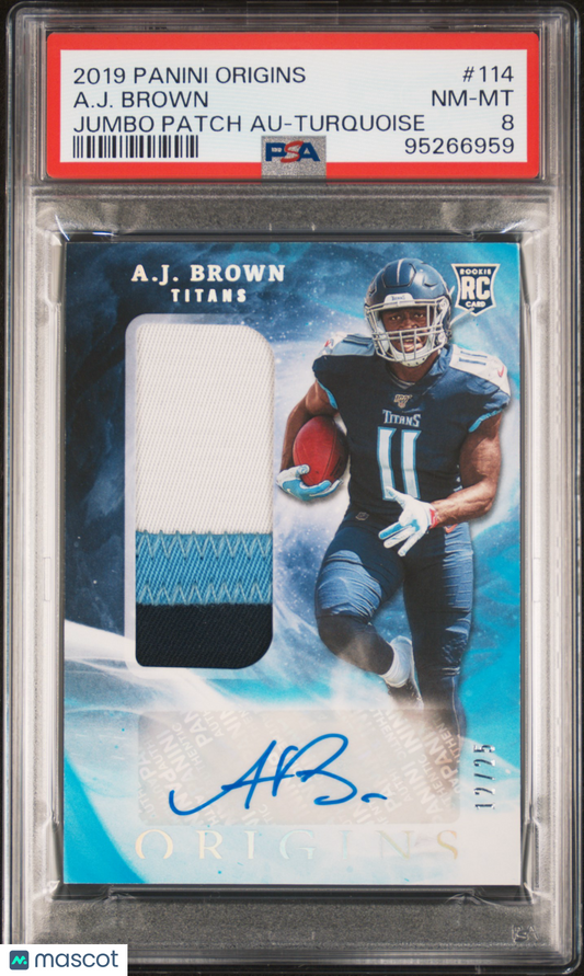 2019 Panini Origins A.J. Brown Rookie Jumbo Patch Auto Turquoise /25 PSA 8