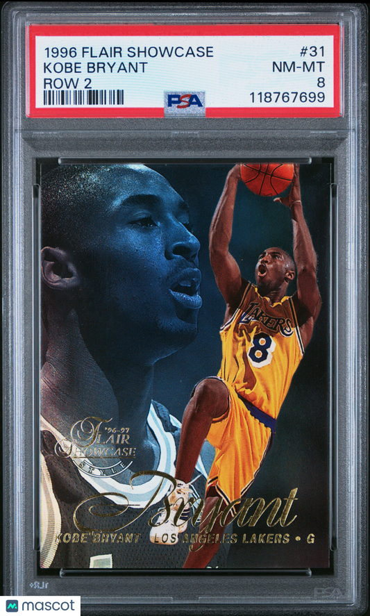1996-97 Fleer Flair Showcase Kobe Bryant #31 Row 2 Style RC PSA 8