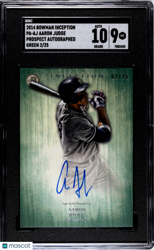 2014 Bowman Inception AAron Judge Rookie Auto /25 SGC 9/10