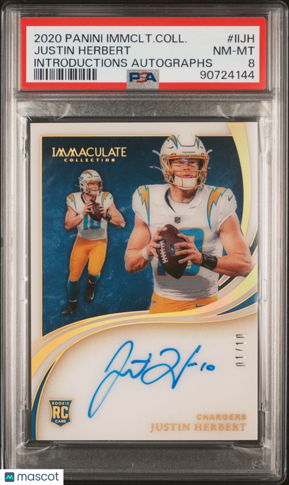 2020 Immaculate Justin Herbert Introductions Rookie Auto /10 PSA 8