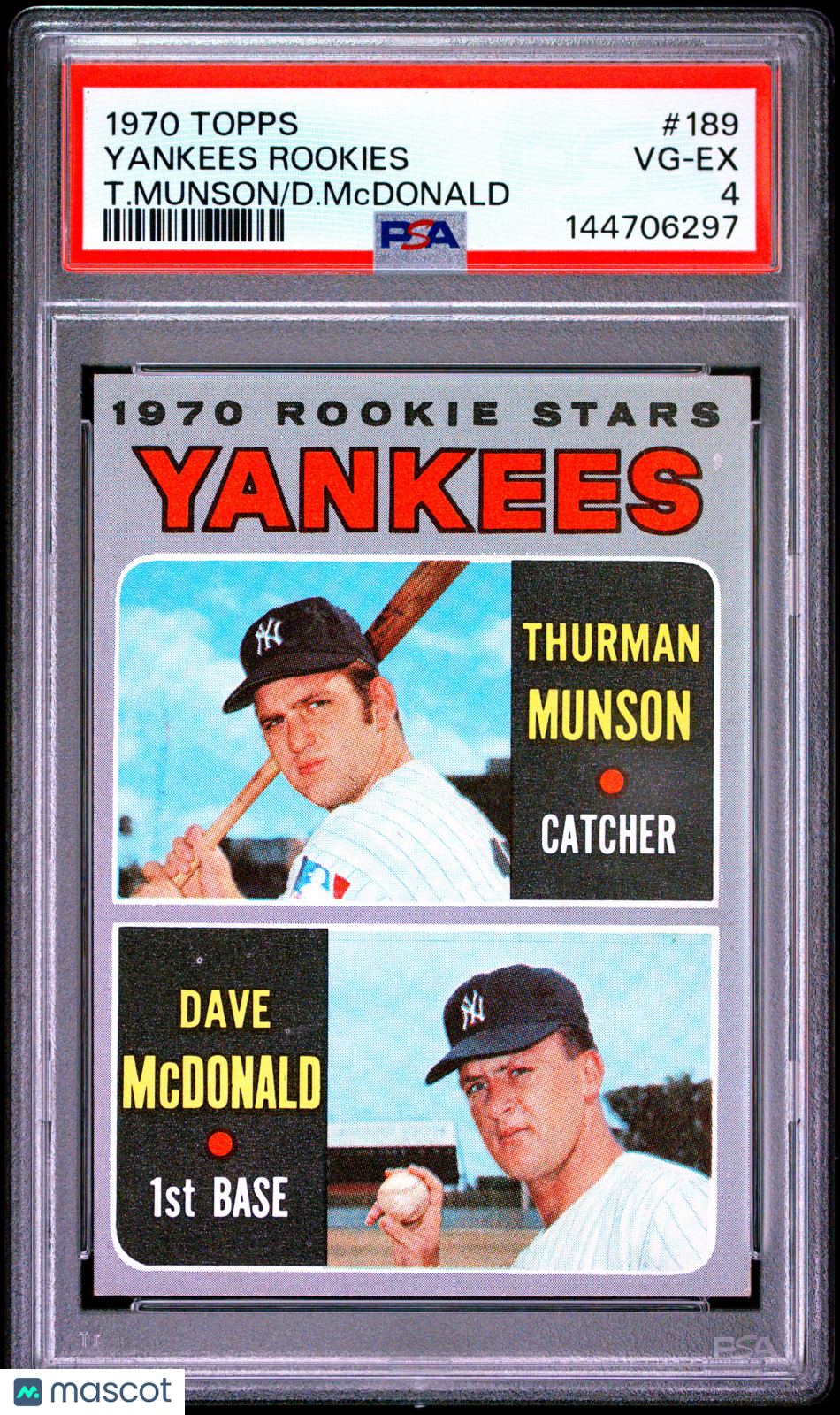 1970 Topps Yankees Rookie Stars Thurman Munson Dave McDonald #189 RC PSA 4