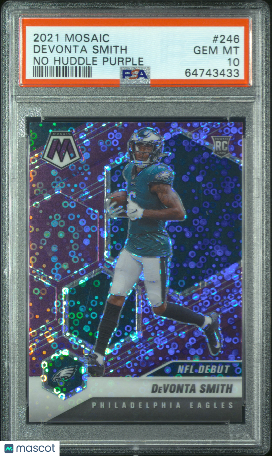 2021 Mosaic Devonta Smith Purple No Huddle Disco 1/50 Rookie PSA 10