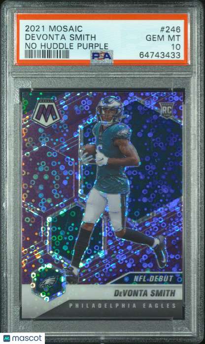 2021 Mosaic Devonta Smith Purple No Huddle Disco 1/50 Rookie PSA 10
