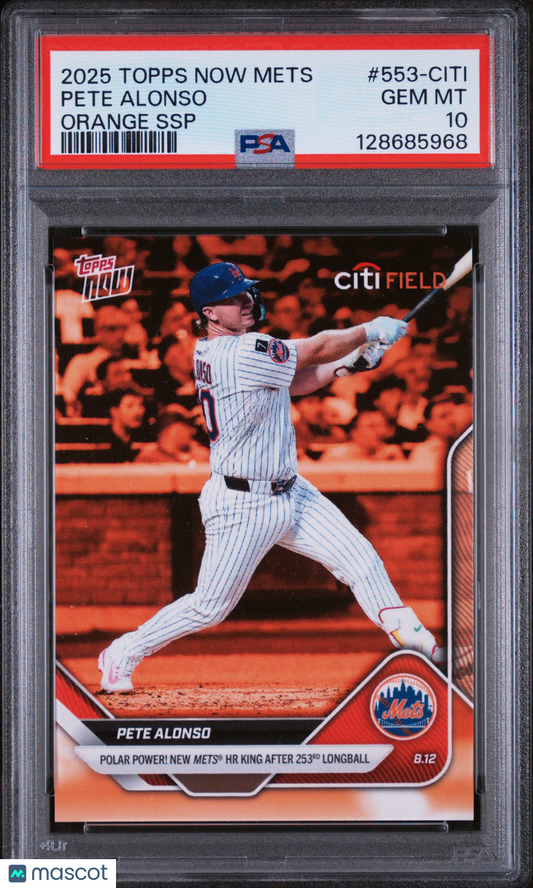 2025 Topps Now Pete Alonso #553 Orange Foil PSA 10