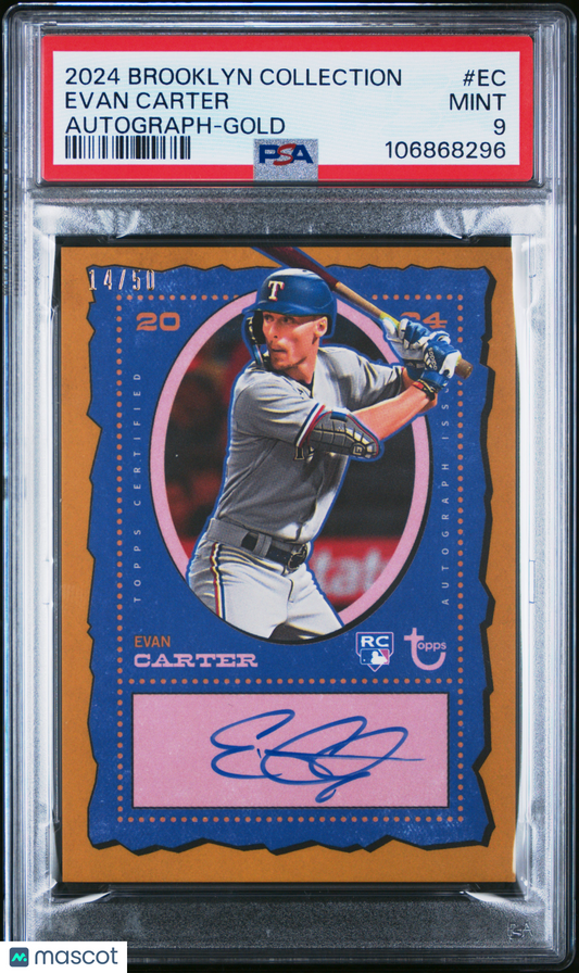 2024 Topps Brooklyn Evan Carter Gold Rookie Auto /50 PSA 9