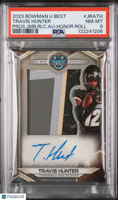 2023 Bowman University Best Travis Hunter #JRA-TH Prospect Relic Auto PSA 8
