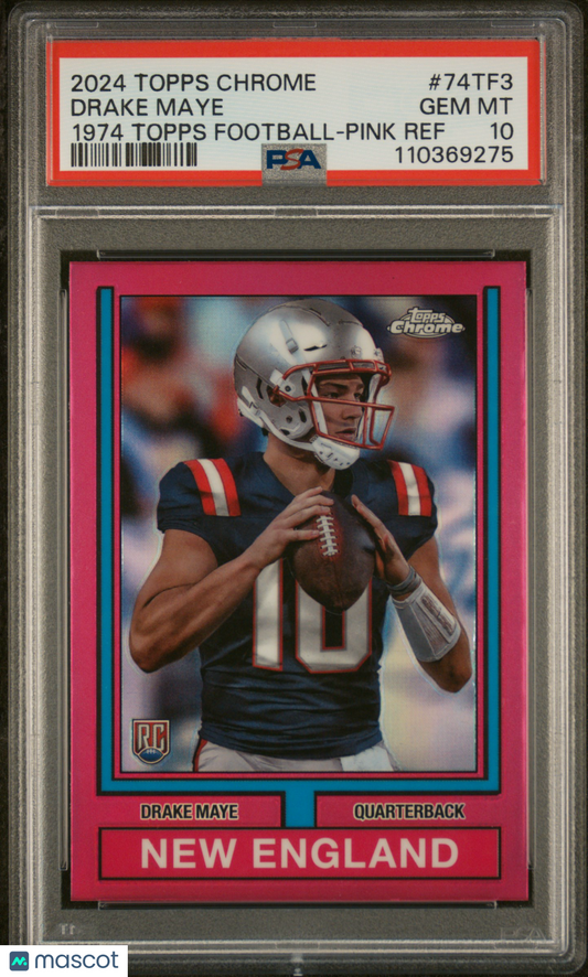 2024 Topps Chrome Drake Maye 1974 Football Pink Refractor PSA 10 RC