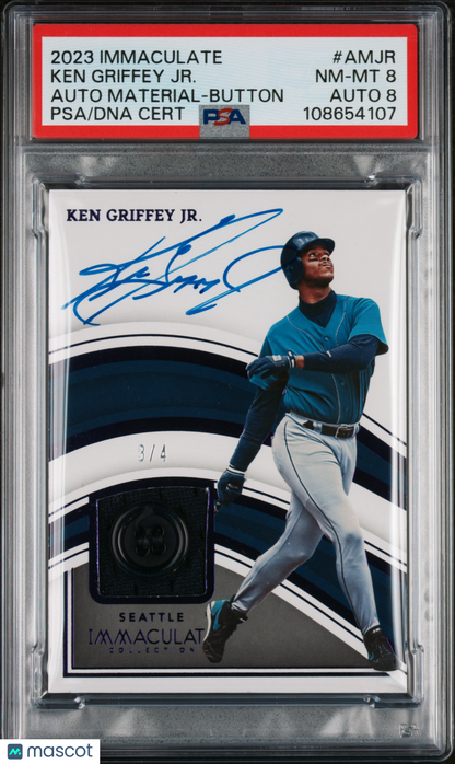 2023 Immaculate Ken Griffey Jr. Button Patch Auto /4 PSA 8