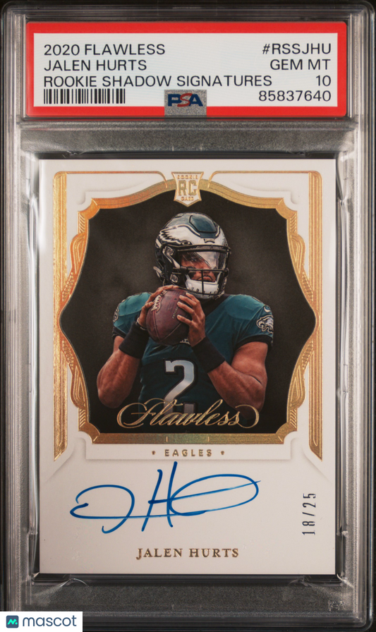 2020 Panini Flawless Jalen Hurts #RSS-JHU Rookie Shadow Signatures Gold /25 Auto RC PSA 10