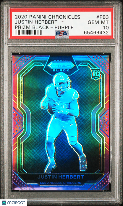 2020 Prizm Black Justin Herbert Purple Rookie /125 PSA 10