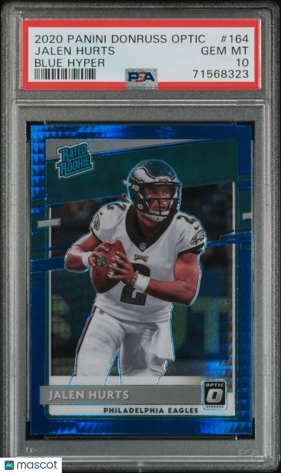 2020 Panini Donruss Optic Jalen Hurts #164 Blue Hyper Prizm RC PSA 10