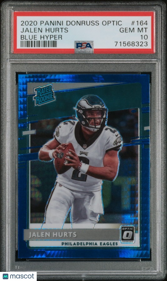2020 Panini Donruss Optic Jalen Hurts #164 Blue Hyper Prizm RC PSA 10