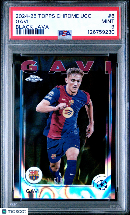 2024 Topps Chrome UEFA Club Competitions Gavi #6 Blue Lava Refractor /150 PSA 9