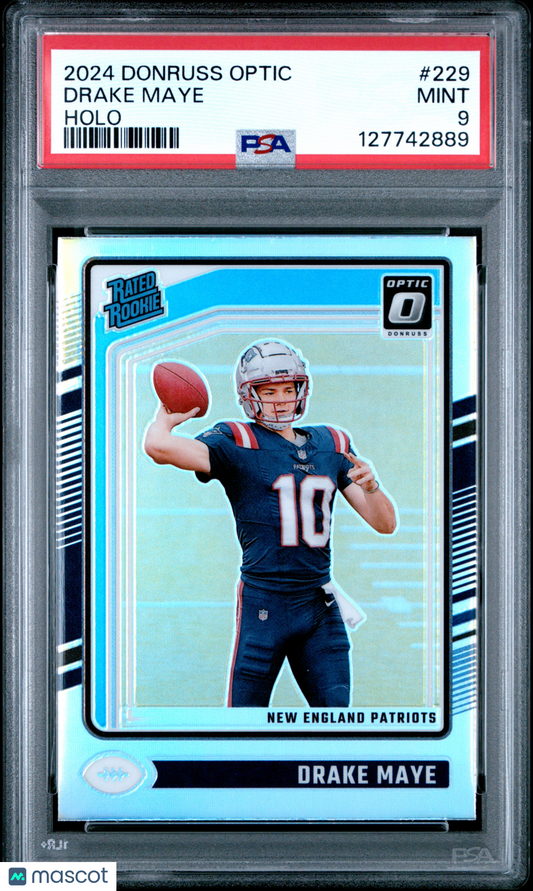 2024 Panini Donruss Optic Drake Maye #229 Holo Rated Rookie Patriots PSA 9