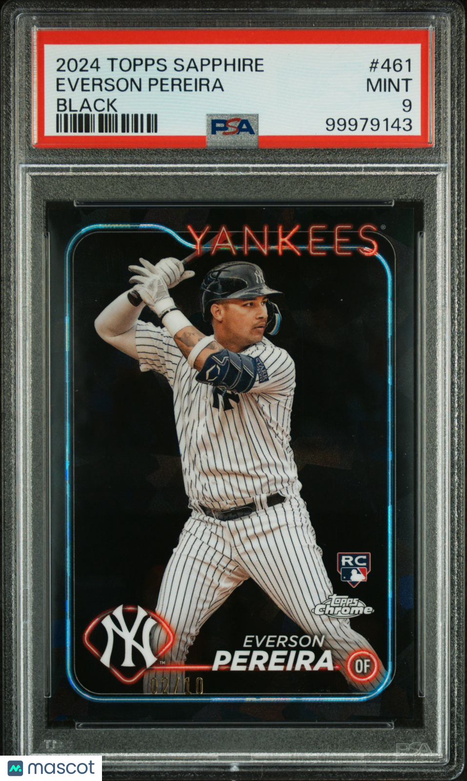 2024 Topps Chrome Everson Pereira Black Sapphire /10 Rookie PSA 9