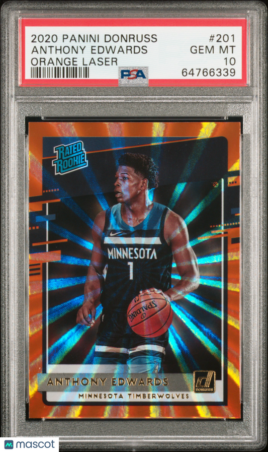 2020-21 Panini Donruss Anthony Edwards #201 Holo Orange Laser RC PSA 10