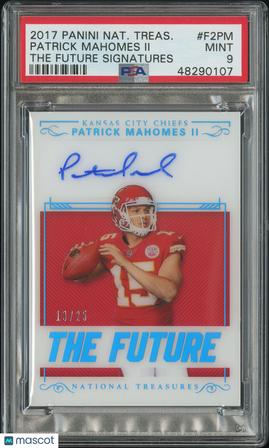 2017 Panini National Treasures Patrick Mahomes II The Future Rookie /25 Auto PSA 9