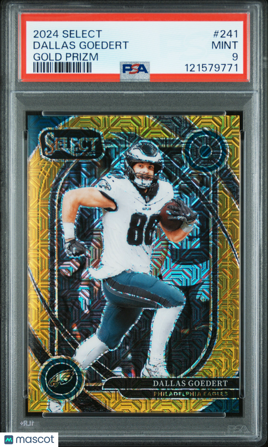 2024 Panini Select Dallas Goedert #241 Club Gold Prizm 1/10 Eagles PSA 9