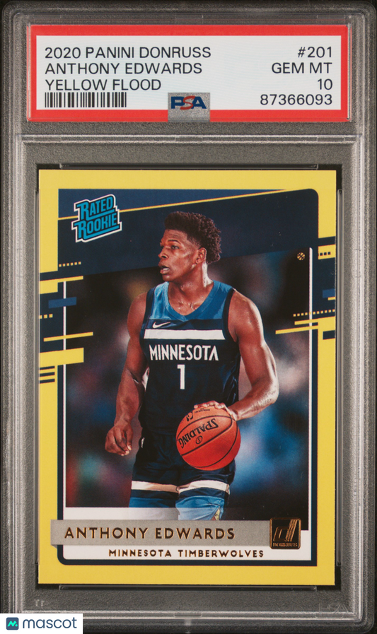 2020-21 Panini Donruss Anthony Edwards #201 Yellow Flood RC PSA 10