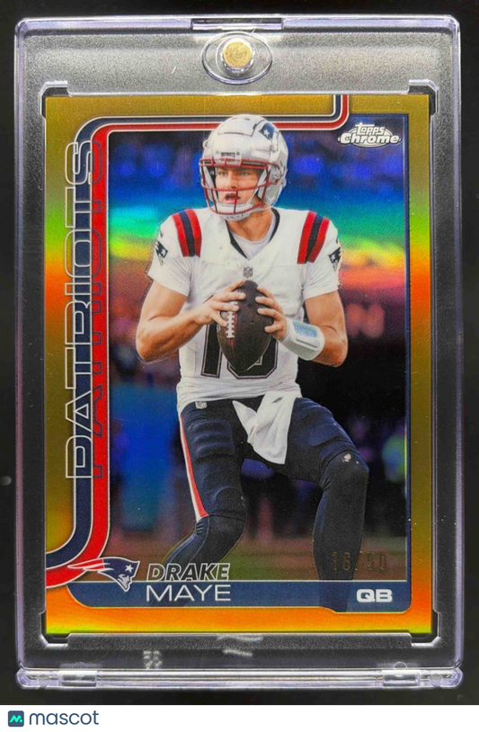 2025 Topps Chrome Drake Maye #207 Gold Refractor 16/50