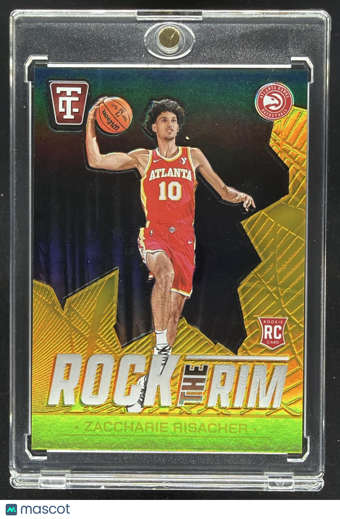 2024 Panini Totally Certified Zaccharie Risacher #12 Rock the Rim Gold Platinum Mirror /10 RC