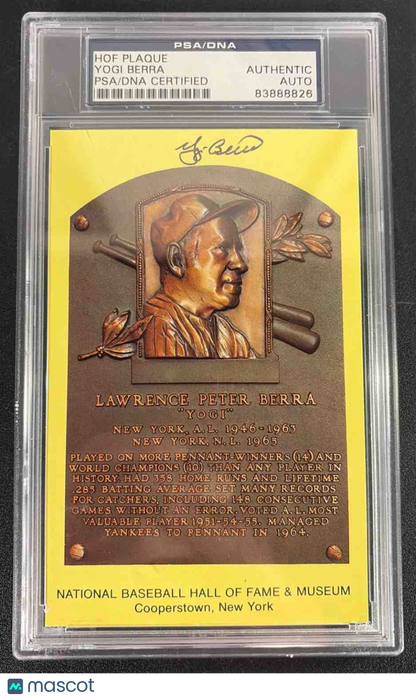 1964 Date HOF Yellow Plaque Yogi Berra Auto PSA/DNA Authentic