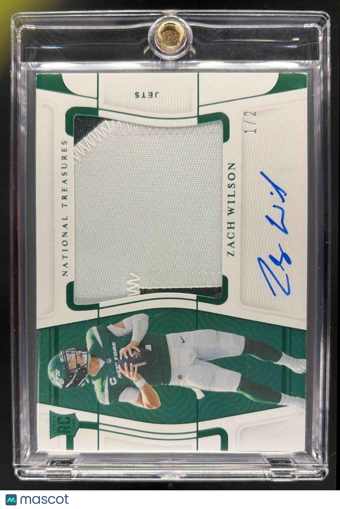 2021 Panini National Treasures Zach Wilson #RMS-ZW Numbers Green 1/2 Patch Auto RC