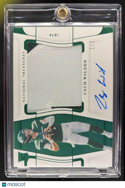 2021 Panini National Treasures Zach Wilson #RMS-ZW Numbers Green 1/2 Patch Auto RC