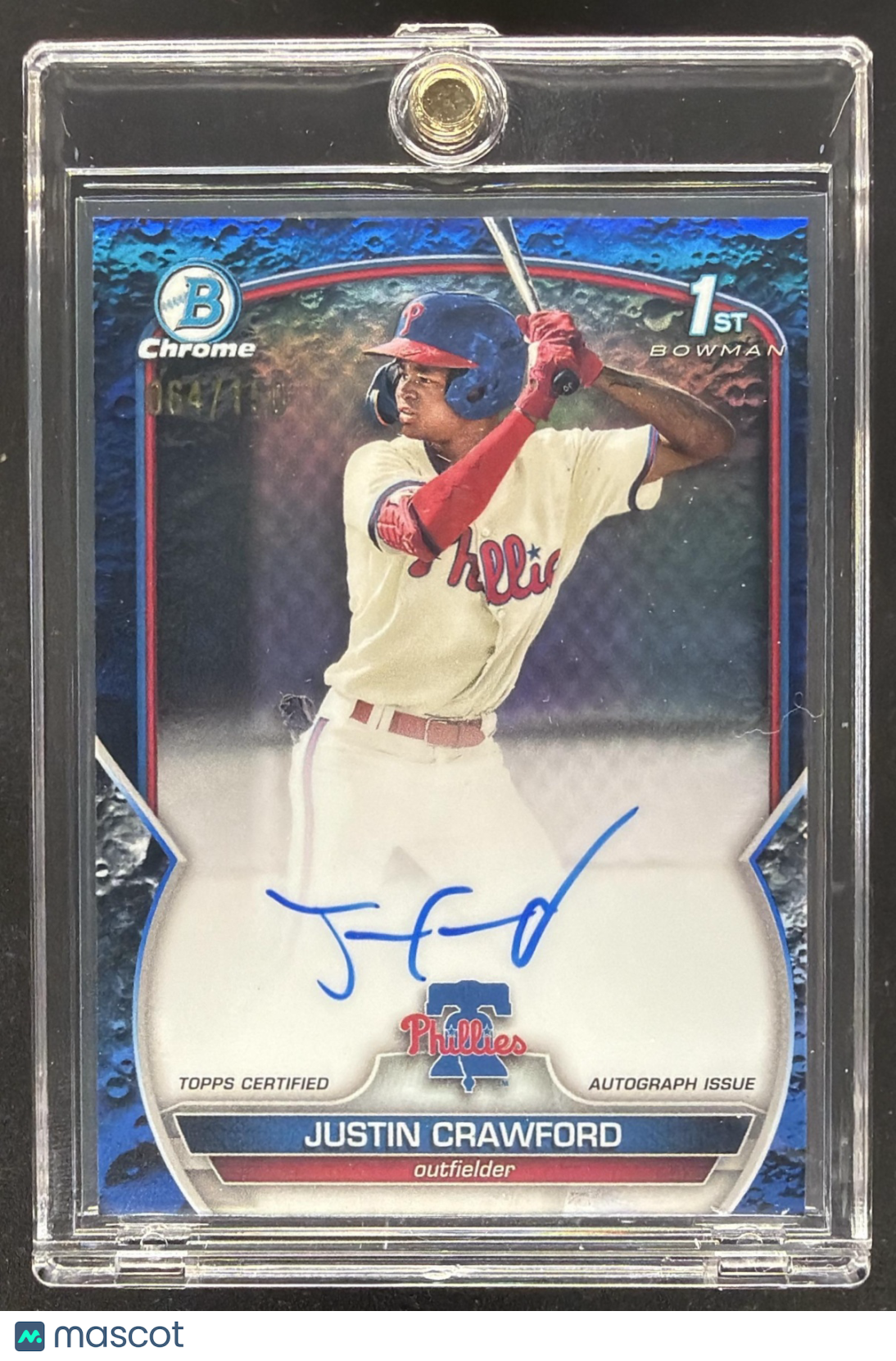 2023 Bowman Justin Crawford #CPA-JC Chrome Auto Blue Lunar /150