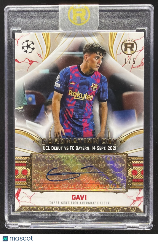 2024 Topps Reverence UEFA Club Competitions Gavi #CDA-GV Coronation Day Auto Red /5