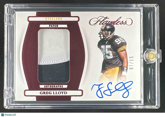 2025 Panini Flawless Greg Lloyd #58 Patch Auto Ruby 7/15 MEM Steelers
