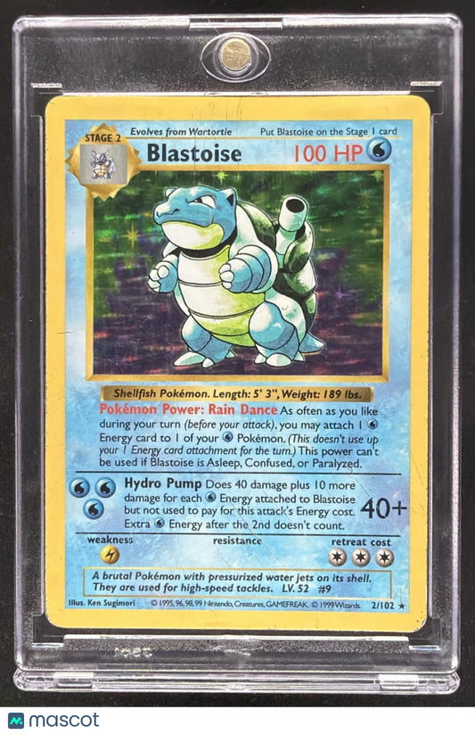 1999 Pokemon Set Blastoise #2/102 Shadowless Holo