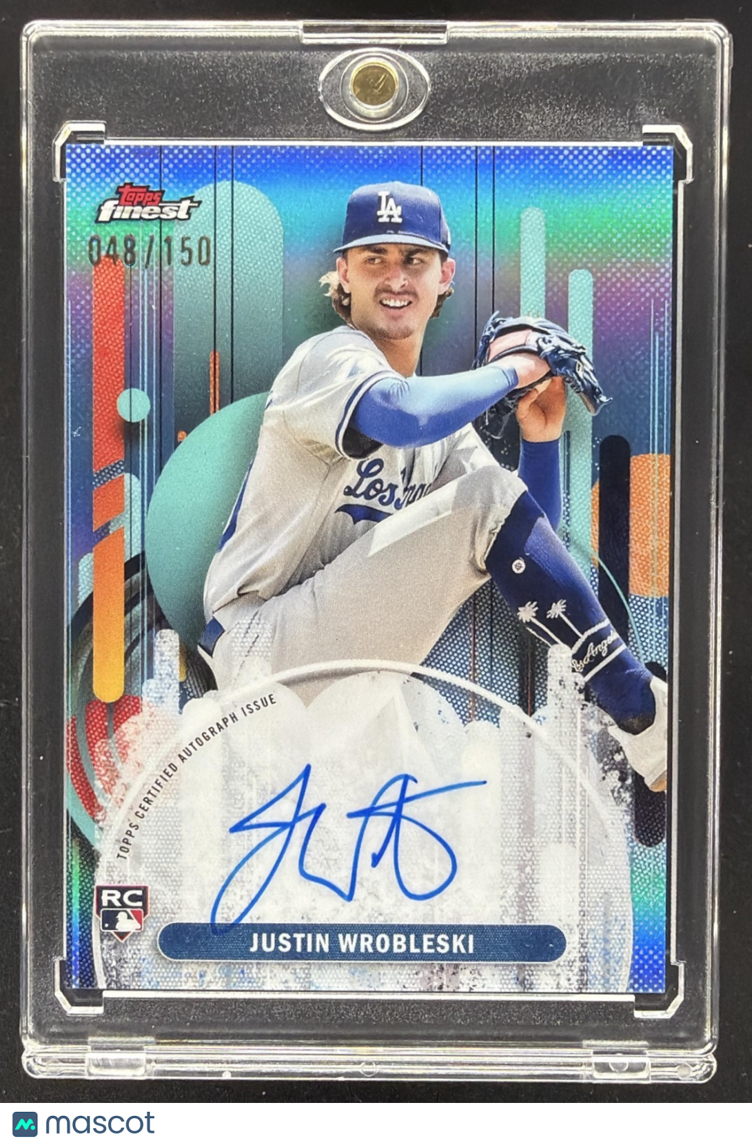 2025 Topps Finest Justin Wrobleski #FA-JWR Auto Sky Blue Refractor 48/150 RC
