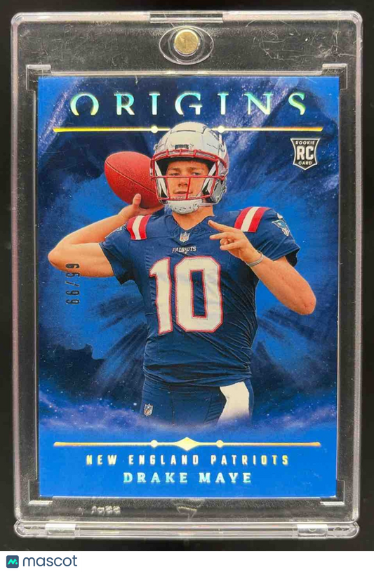 2024 Panini Origins Drake Maye #145 Rookies Holo Blue 66/99 RC Patriots