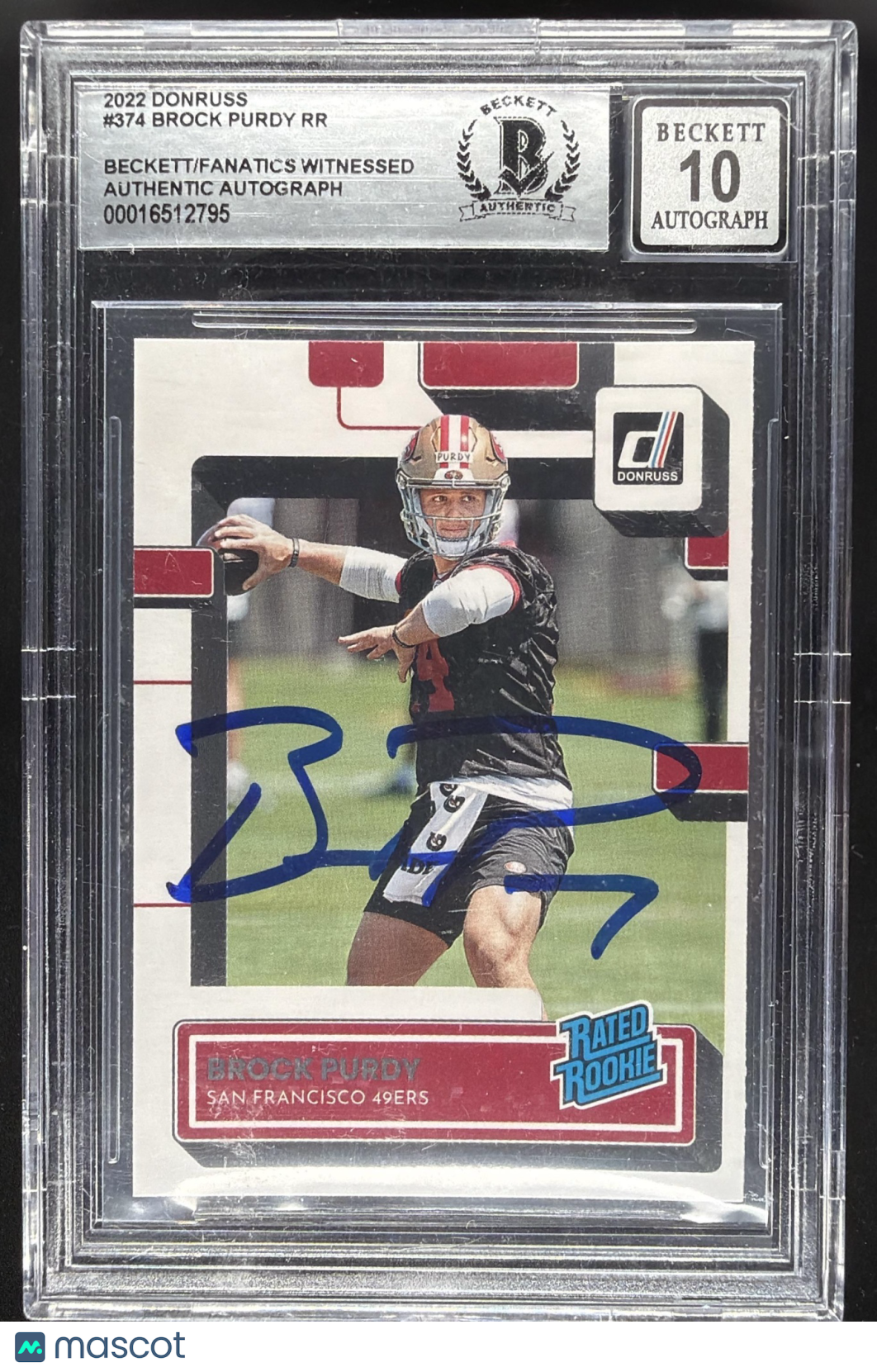 2022 Panini Donruss Brock Purdy #374 Rated Rookie Auto RC Auto BGS Auth