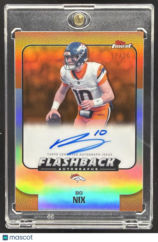 2025 Topps Finest Bo Nix #FBA-BN Flashback Auto Orange Refractor 14/25