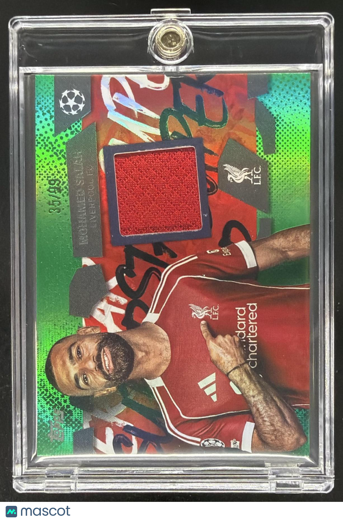 2025-26 Topps UEFA CC Mohamed Salah #TSR-MS Superstar Relics Green Foil 35/99