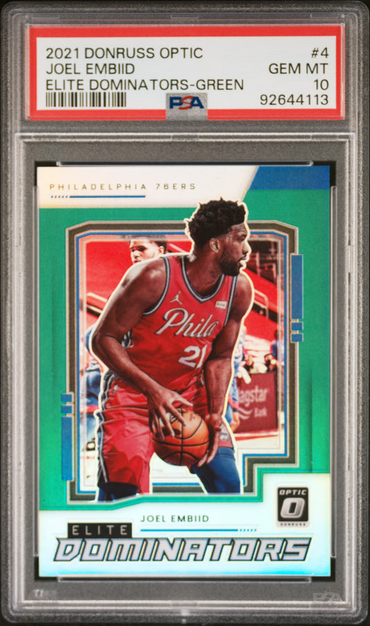 2021 Optic Joel Embiid Elite Dominators Green 1/5 PSA 10