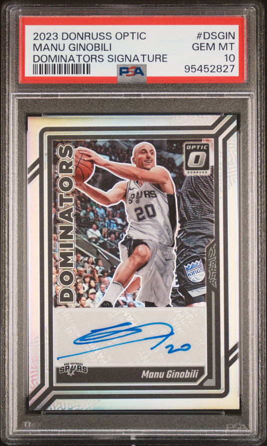 2023 Panini Donruss Optic Dominators Signatures Manu Ginobili #DSGIN /49 PSA 10