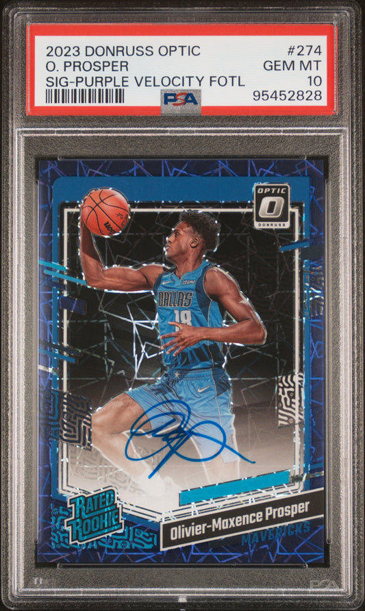 2023 Panini Donruss Optic O. Prosper #274 /3 SIG Purple Velocity Fotl PSA 10 RC